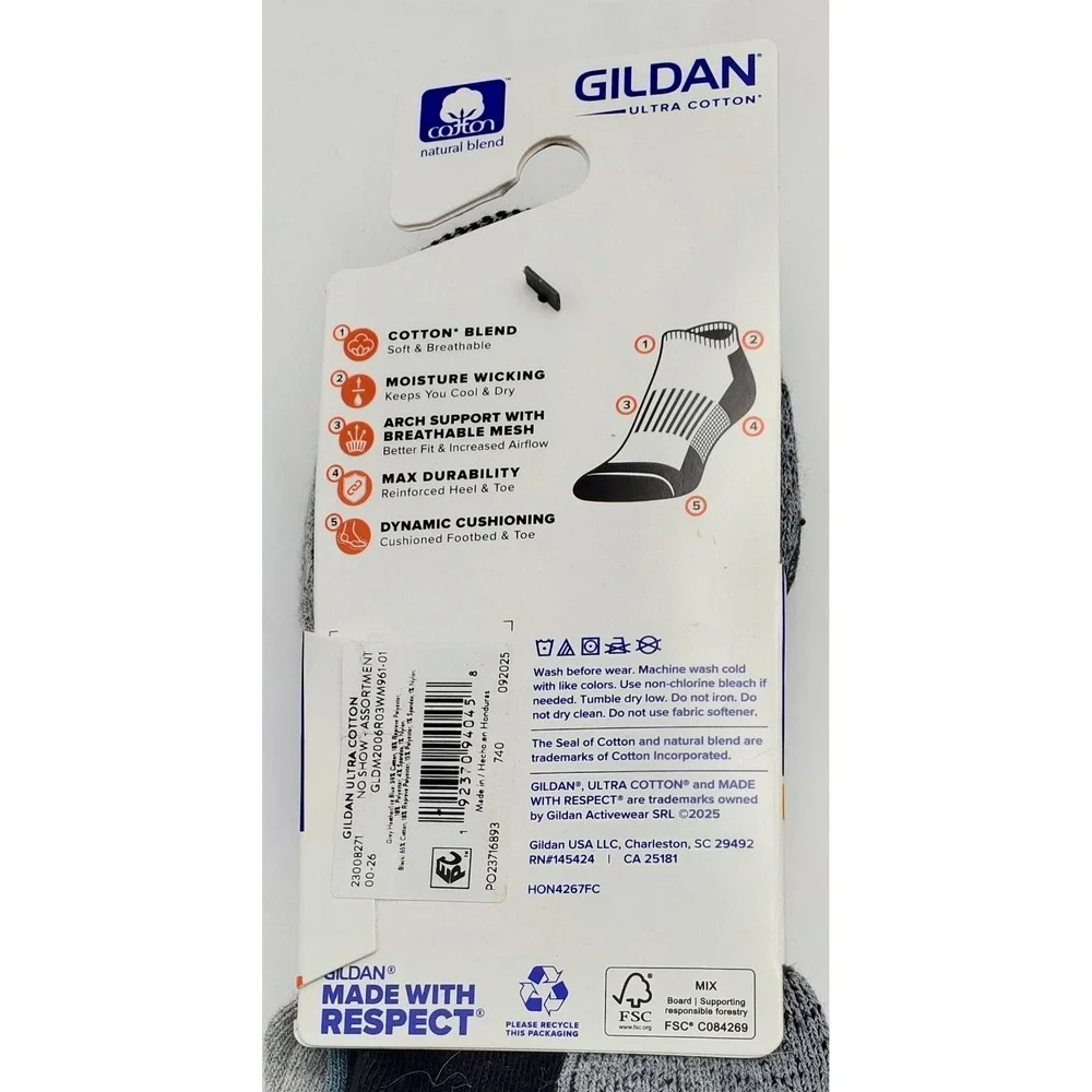 Gildan Ultra Cotton No‑Show Socks 3 Pks 9 Pairs Mens Size 6‑12 Gray  Black Blue